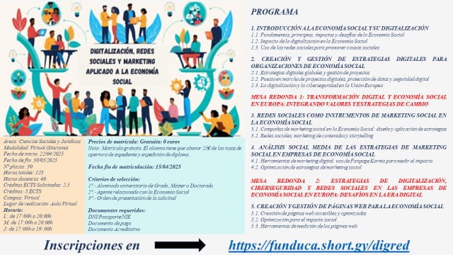 Curso: “Digitalización, Redes Sociales y Marketing aplicado a la Economía Social”. 